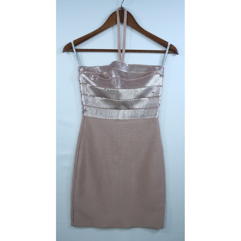 Herve Leger Emili Sequin Bodycon Mini Dress NWT XS Party Cocktail Halter Stretch